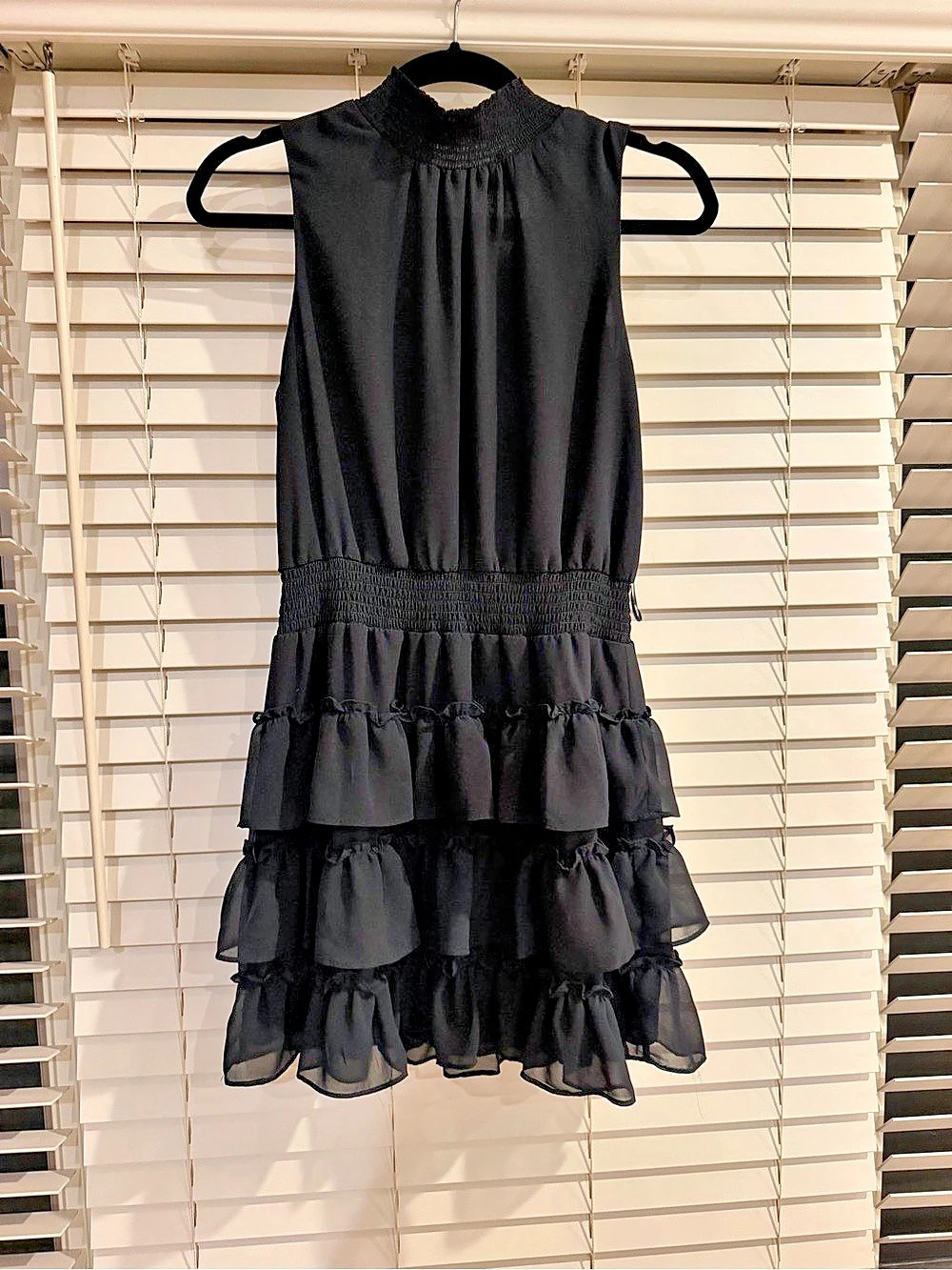 1.STATE Sleeveless Mock Neck Ruffle Dress Black Mini Size Medium